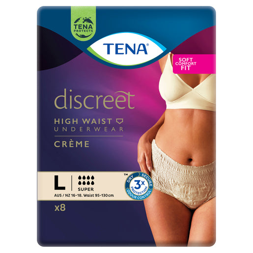 Tena Discreet High Waist Underwear Super Crème  8 Pack large