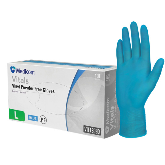 Medicom Vitals Vinyl Blue Powder Free Gloves XL